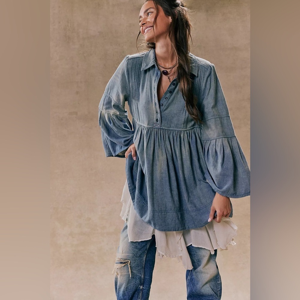 Free People Down East Denim Mini Dress NWT , sz : XS